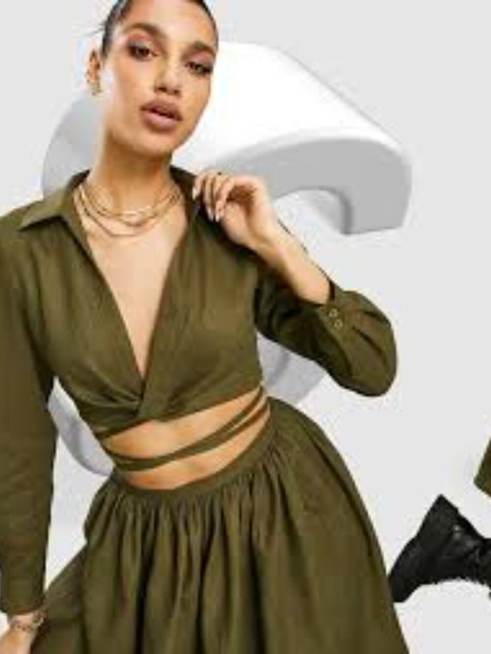 ✨ ASOS Linen Skater Mini Dress Khaki Green w/Open Tie Waist- 6- goblincore fall✨